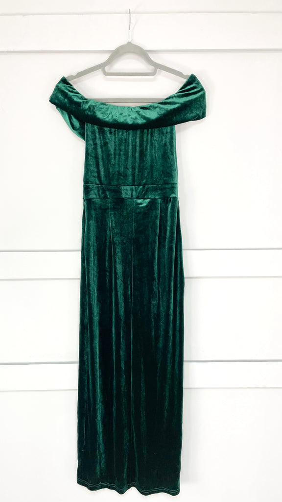 A2725 Green Bardot Velvet Drape Dress