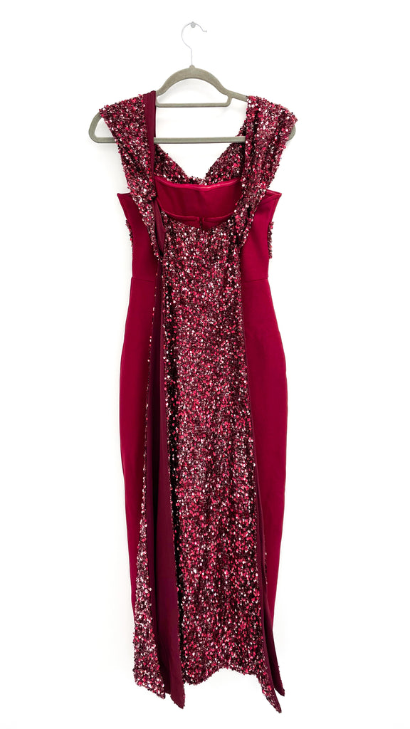 A2724CC Burgundy Bandage Sequin Crossover Dress