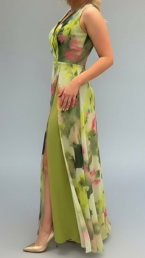 A2892 Farah Lime Floral Maxi Dress