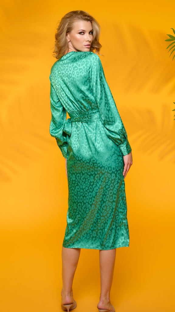 4-A2250 Valle Green Satin Wrap Dress