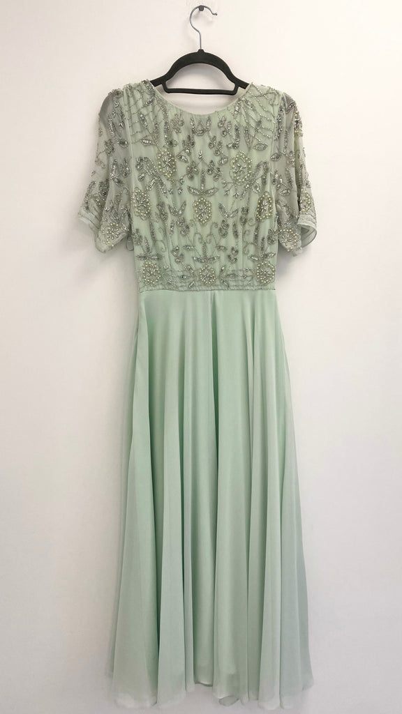 4-A2096GG Mint Embellished Flare Dress
