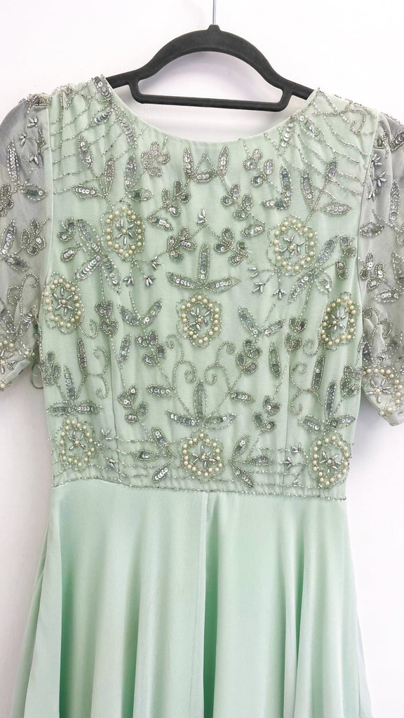 4-A2096GG Mint Embellished Flare Dress