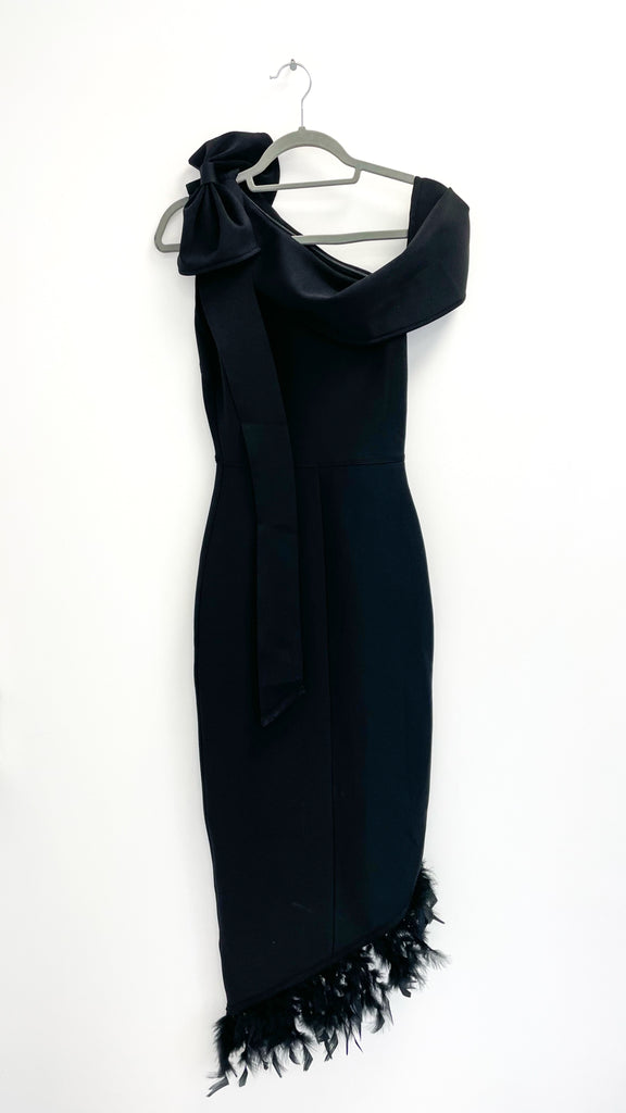 4-A2059 Black One Shoulder Feather Dress