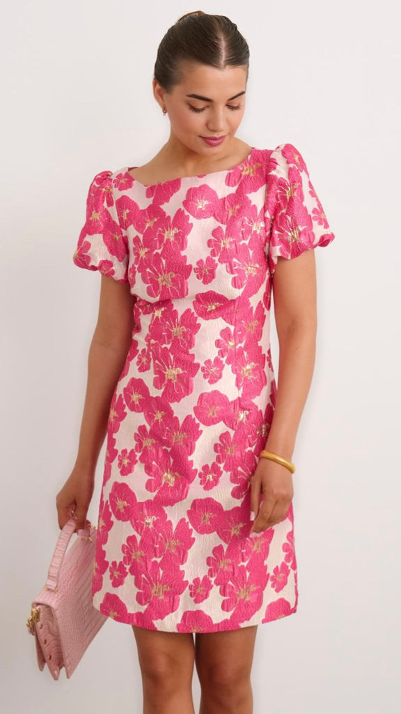 A2352 Adette Fuschia Pink Floral Dress