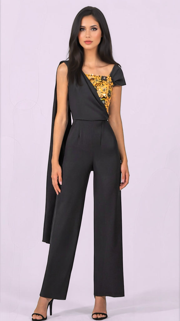 A2573 Jessica Black Sequin Jumpsuit
