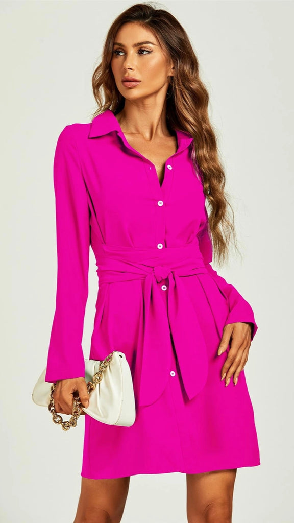 A1516 Meliza Pink Shirt Mini Dress