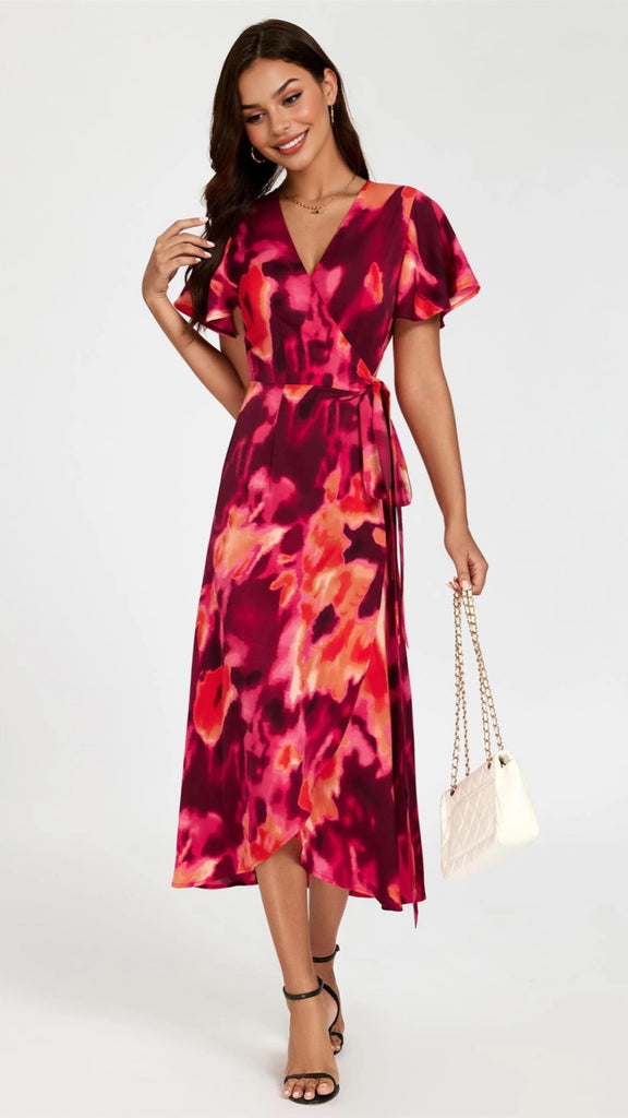 A2544 Lorna Abstract Print Wrap Dress