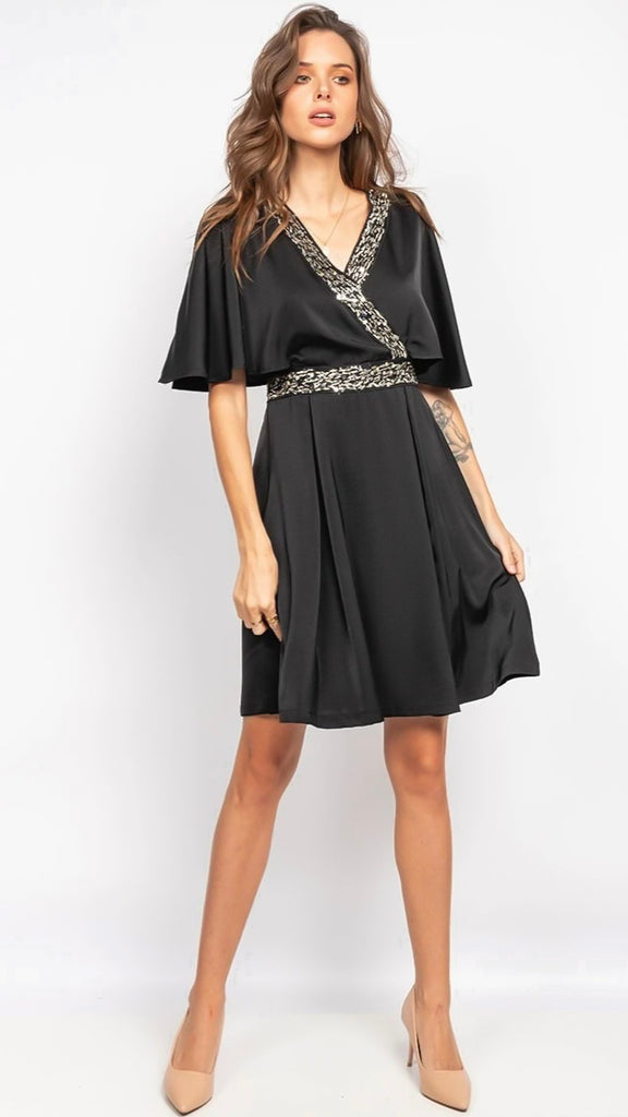 4-A1926 Black Embellished Band Dress