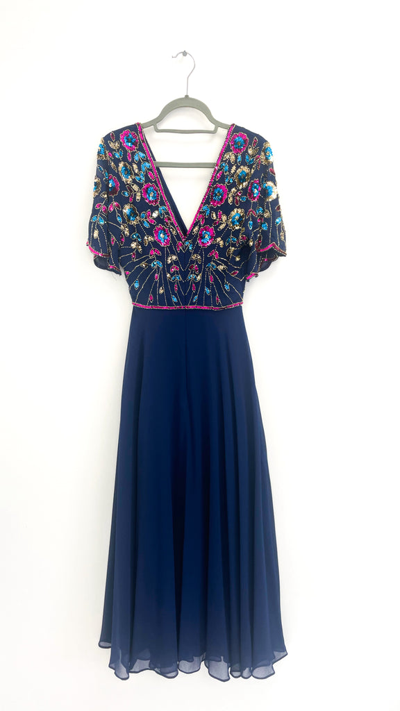 2-A2878 Charlene Navy Embellished Dress