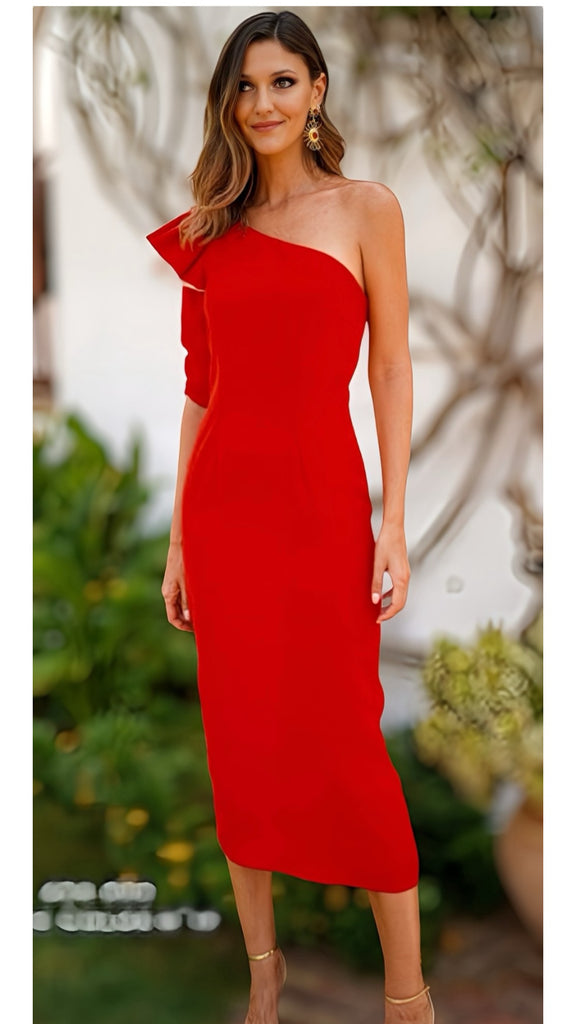 A1603 Portia Coral Red One Shoulder Dress