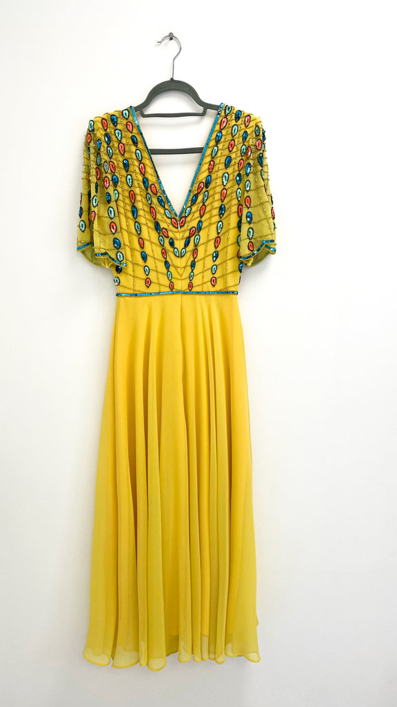 4-A2305 Glyn Yellow Embellished Flare Dress