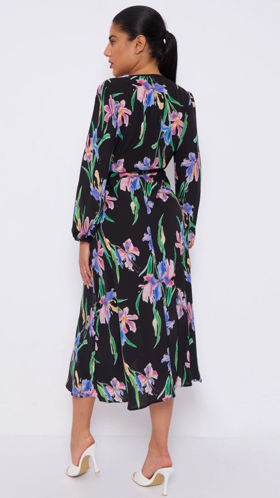 A2815 Meriah Black Print Midi Dress