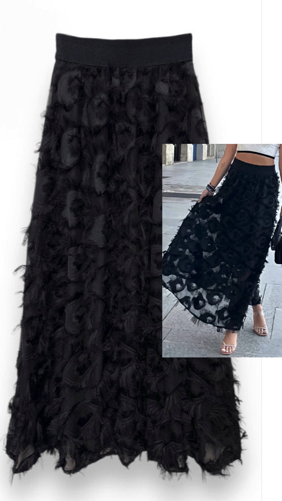 A2798 Black Ruffle Midi Skirt