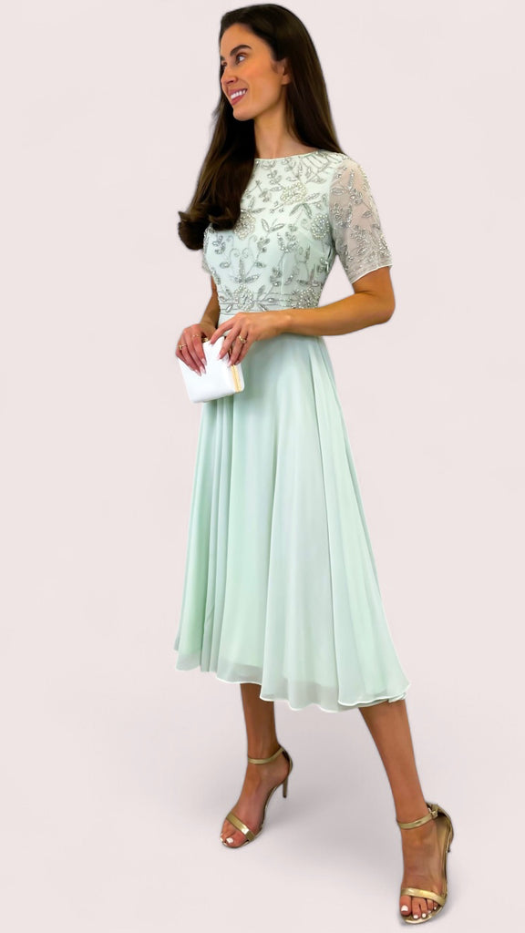 4-A2096GG Mint Embellished Flare Dress