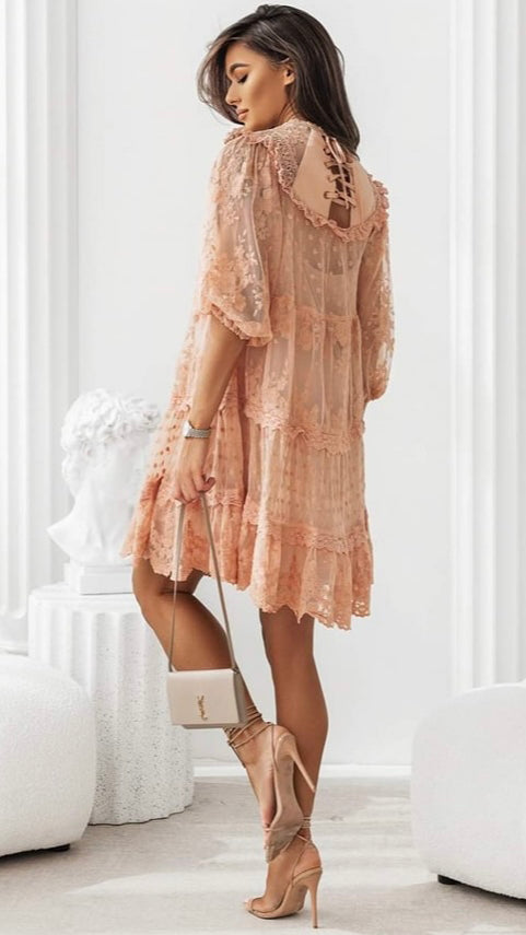 4-A2411 Maddie Salmon Babydoll Dress