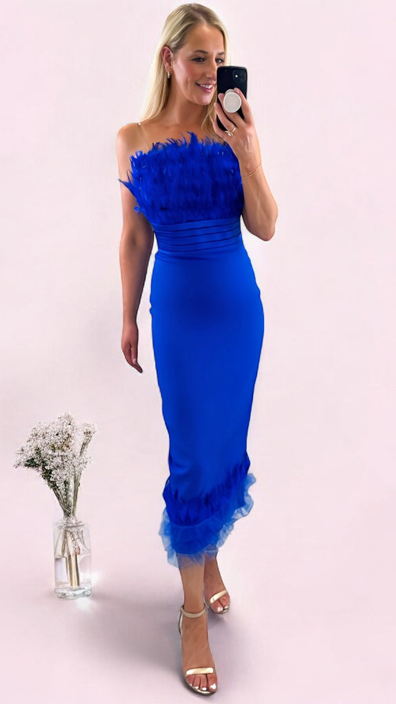 4-A2426 Gigi Royal Feather Pencil Dress