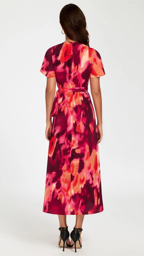 A2544 Lorna Abstract Print Wrap Dress