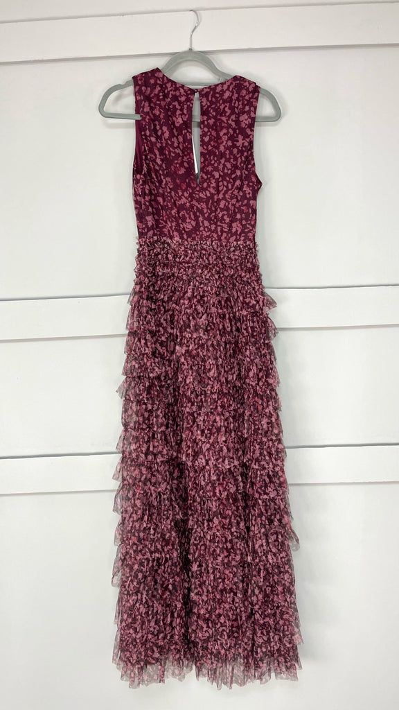 A2636 Virginia Burgundy Print Flounce Dress
