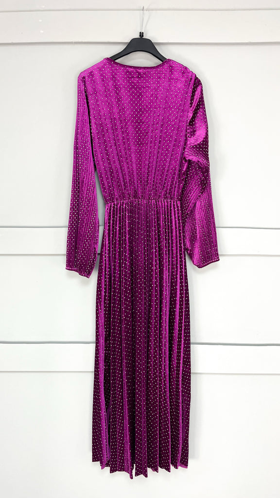 A2591 Plum Sparkle Velvet Pleat Dress