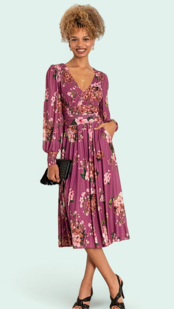 A1475 Phoebe Mauve Floral Dress