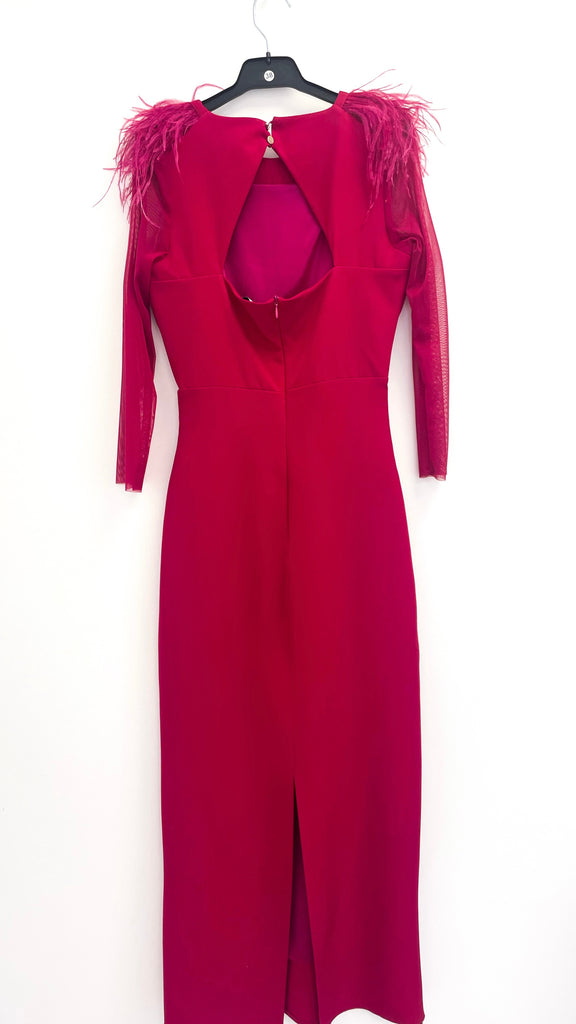 A2418 Severina Raspberry Feather Trim Dress