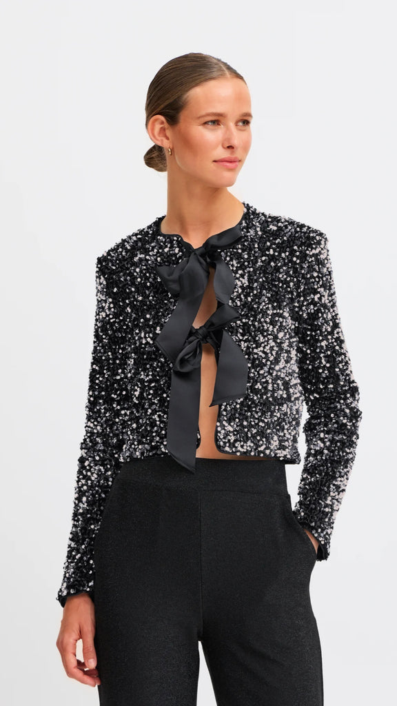 4-A1985 Paillet Silver Sequin Bow Jacket
