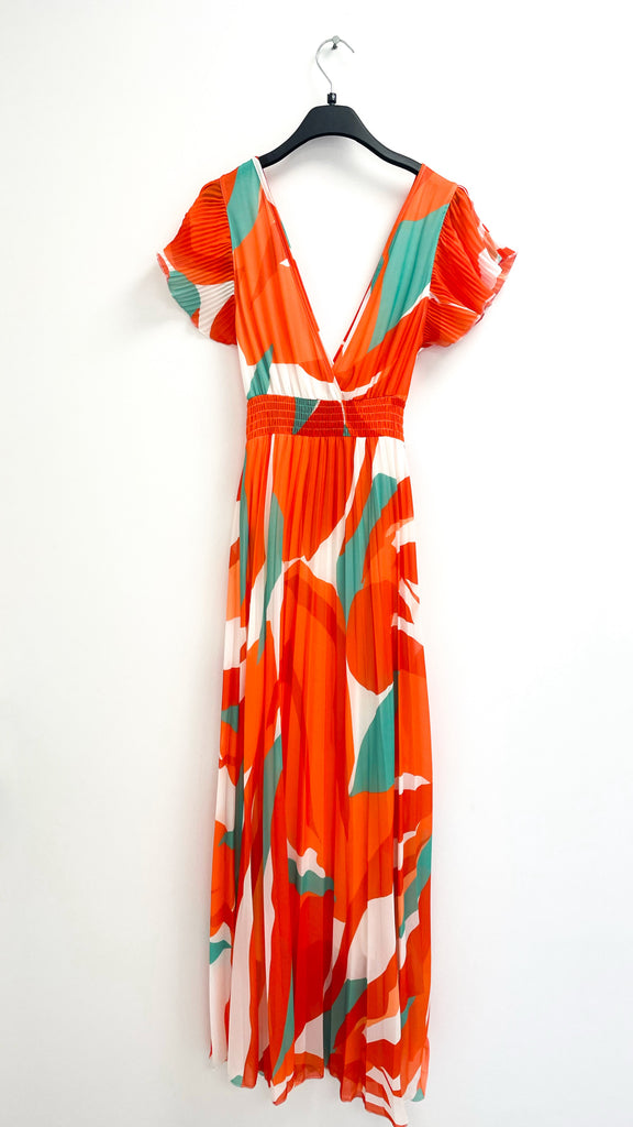A1626 Orange Colourblock Pleat Dress