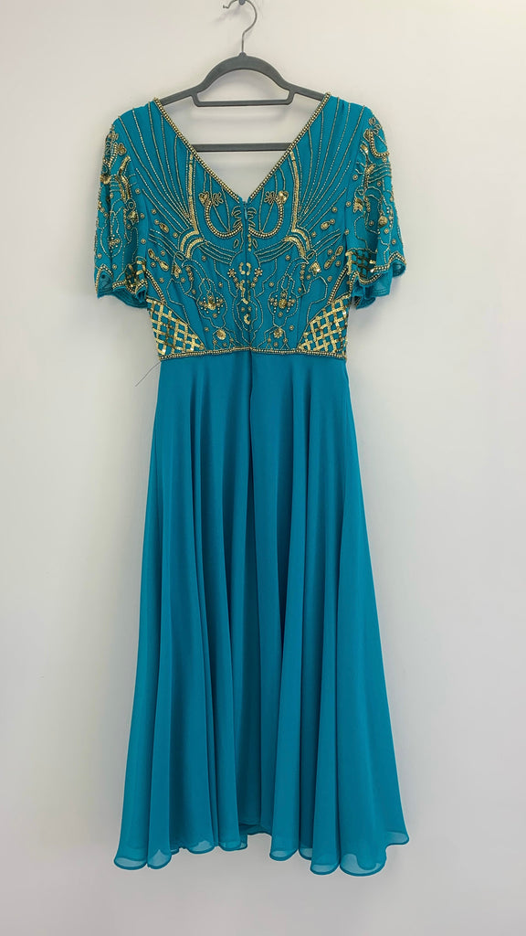 4-A2226 Turquoise Embellished Flare Dress