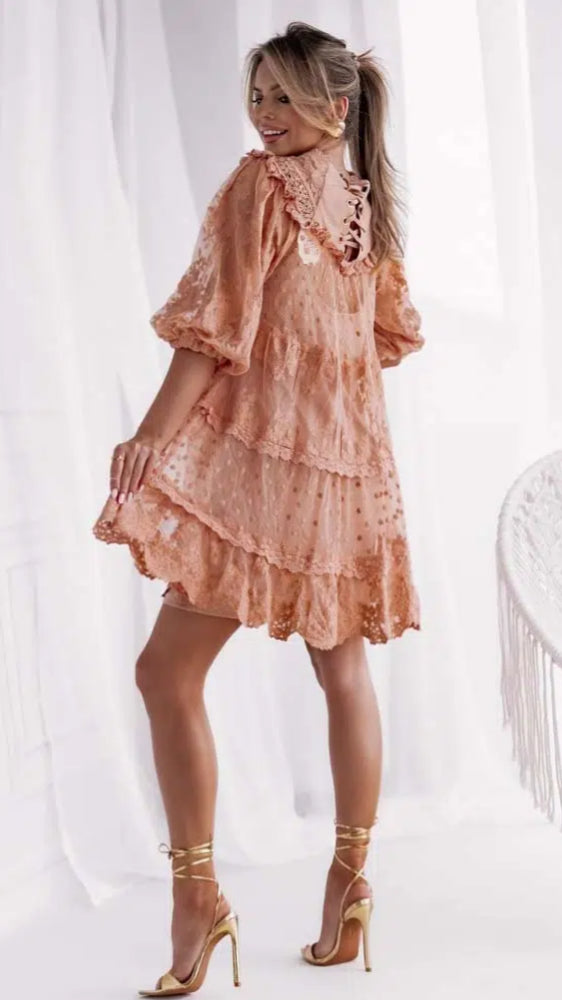 4-A2411 Maddie Salmon Babydoll Dress