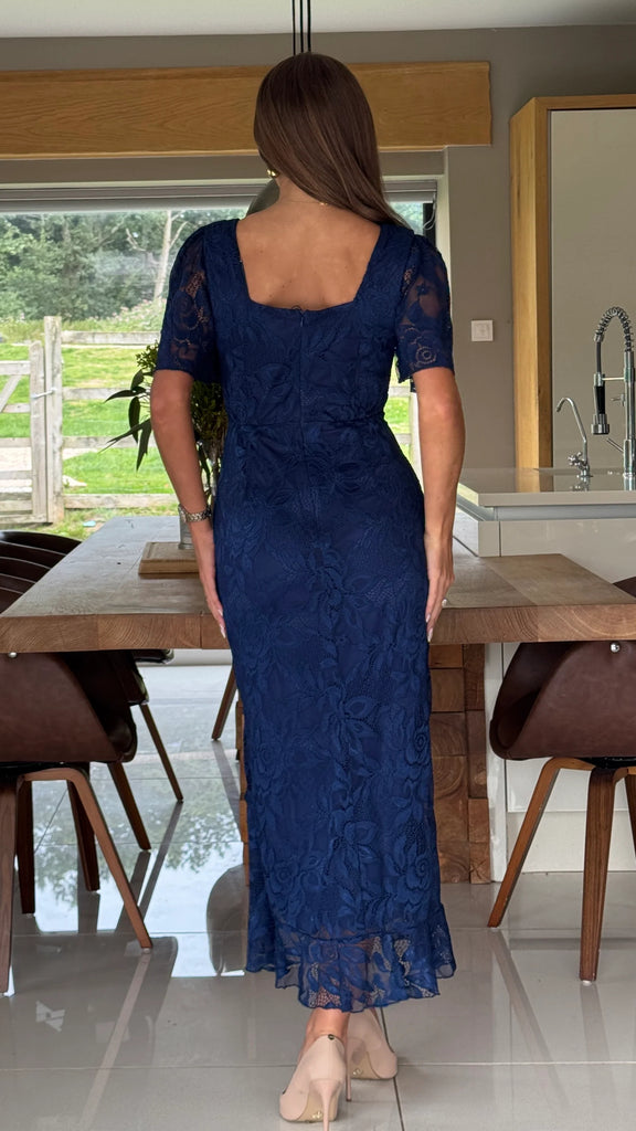 5-A2555 Heidi Navy Lace Rouched Dress