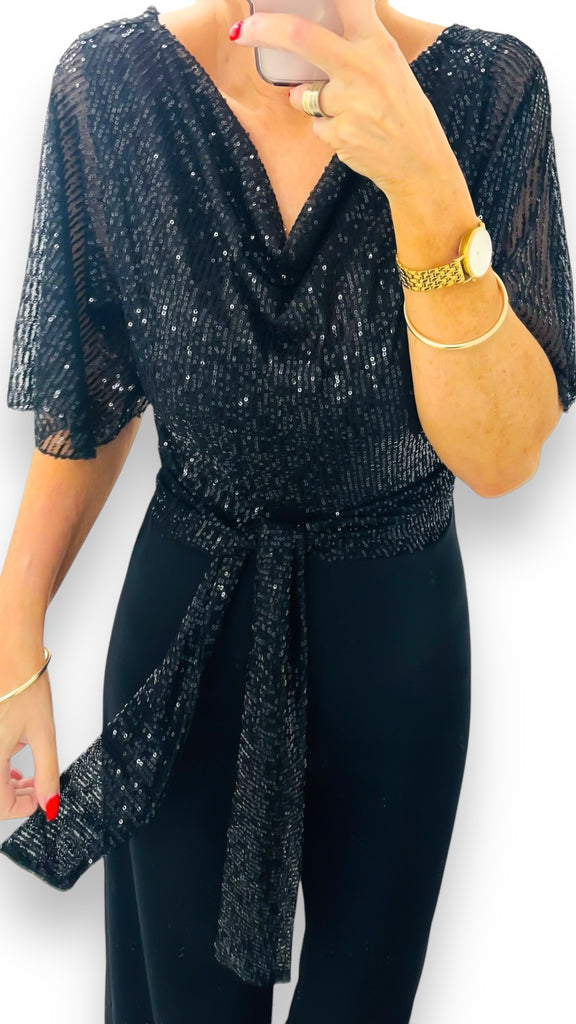 5-A2629BB Amelia Black Sequin Jumpsuit