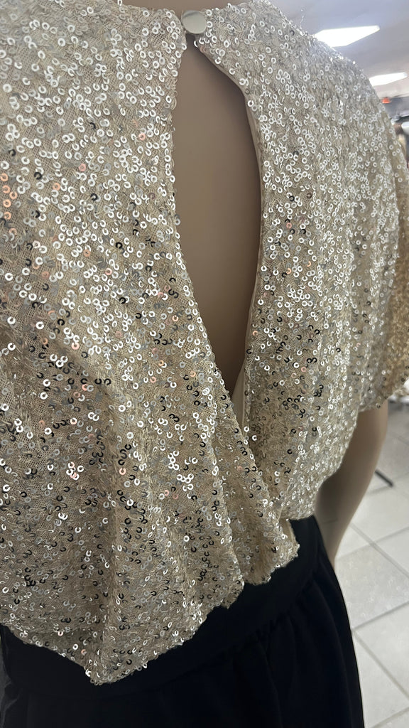 A2751 Olivia Beige Top Sequin Jumpsuit