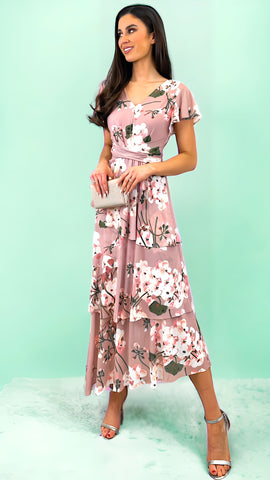 A1554 Samira Pink Floral Frill Dress