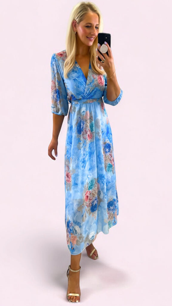 4-A2427 Davina Blue Floral Dress