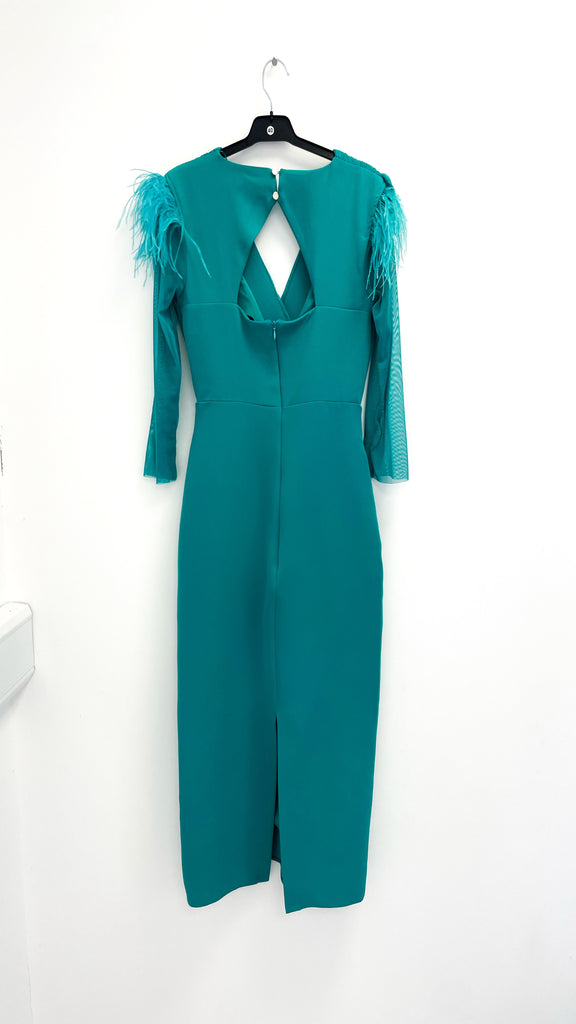 A2809 Palma Teal Feather Trim Dress