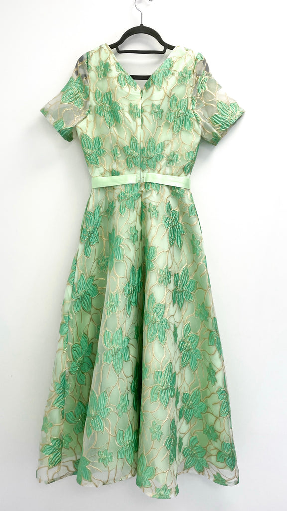 4-A2432 Meredi Mint Brocade Flare Dress