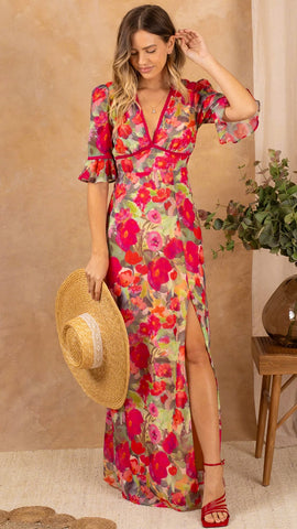 4-A1585 Naikita Asymmetrical Frill Dress