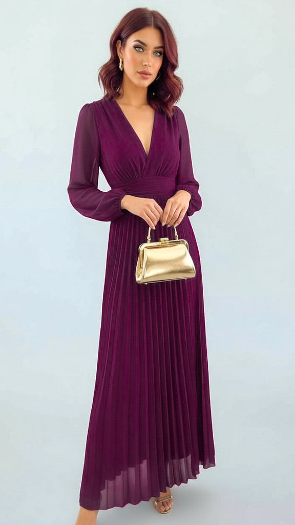 A2638 Chelle Magenta Pleated Dress