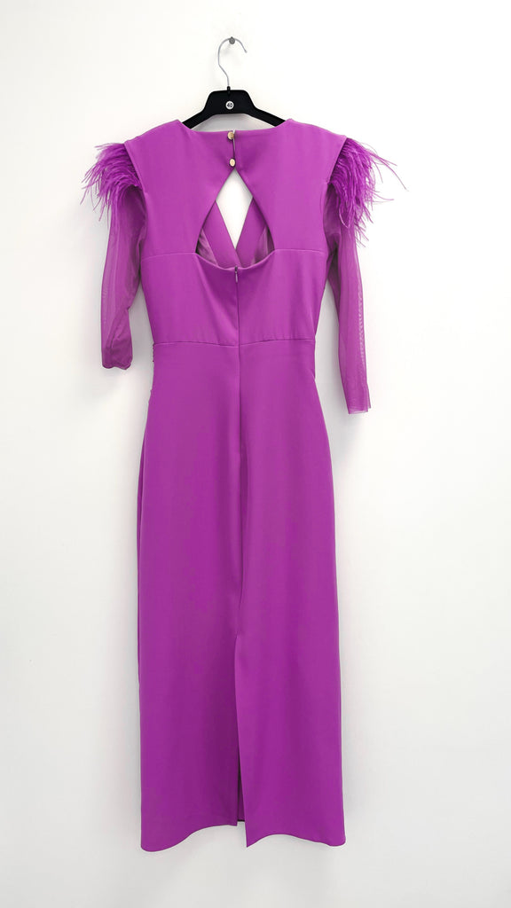 4-A2438 Palma Rose Pink Feather Trim Dress