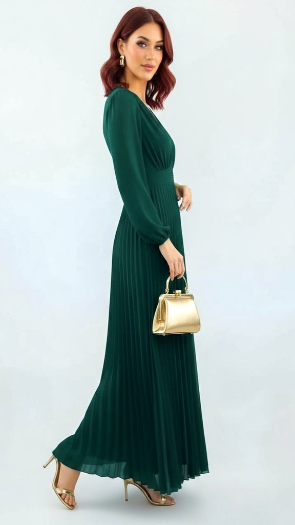 A2639 Chelle Alpine Green Pleated Dress