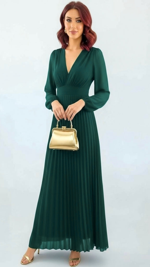 A2639 Chelle Alpine Green Pleated Dress