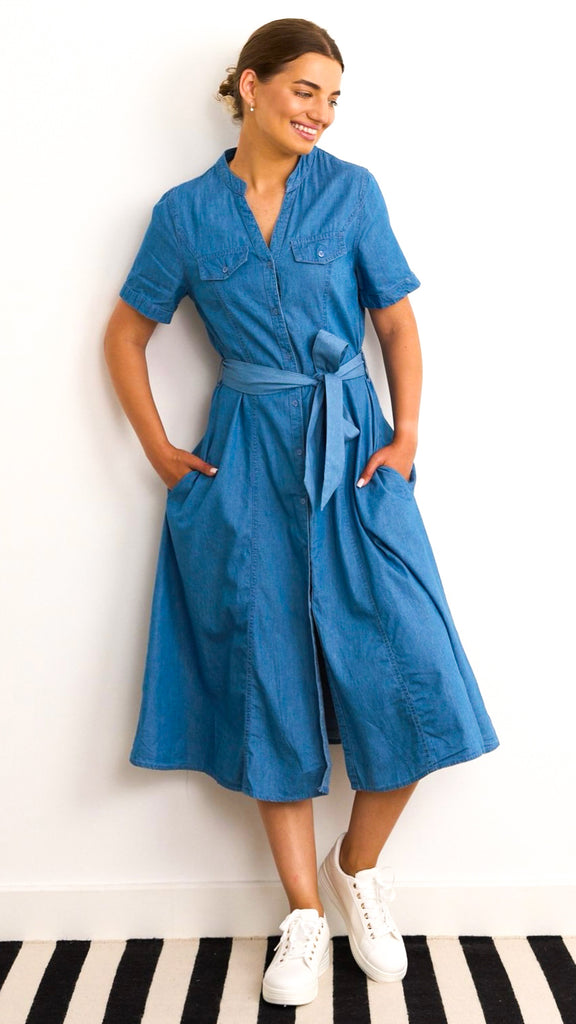 4-A2446B Shauna Denim Shirt Dress