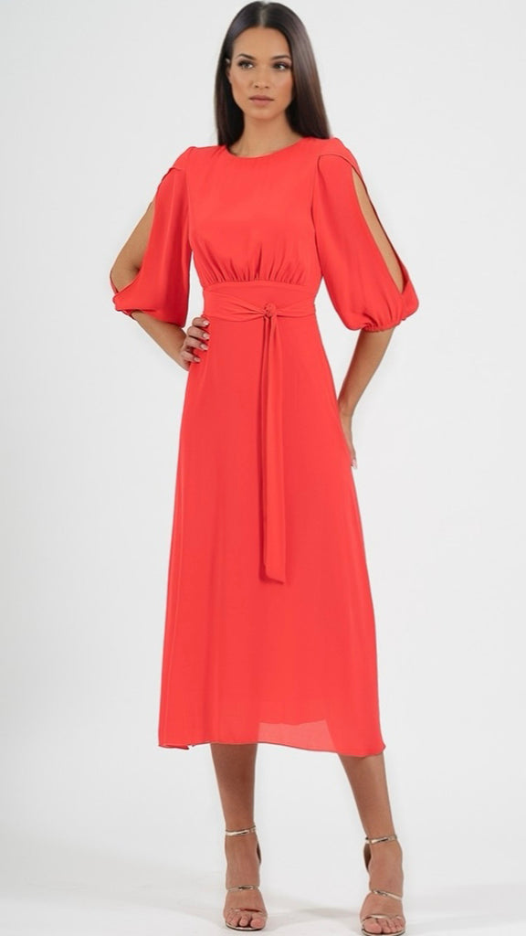 4-A2120B Missy Coral Cold Shoulder Dress