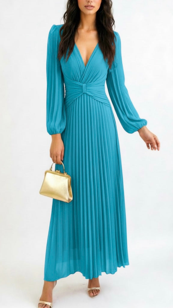 A2845 Valentina Turquoise Corset Pleat Dress