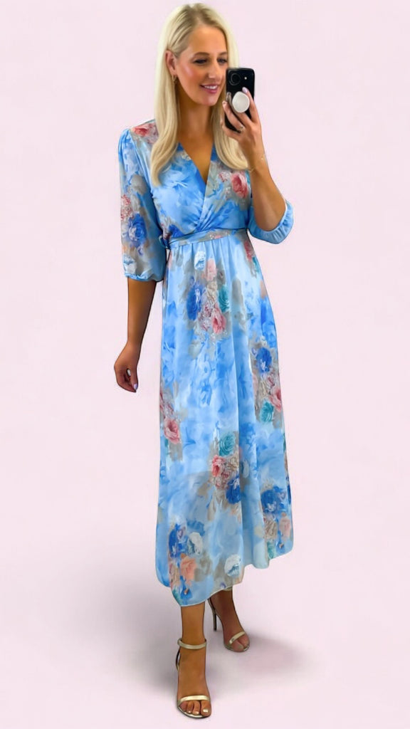 4-A2427 Davina Blue Floral Dress