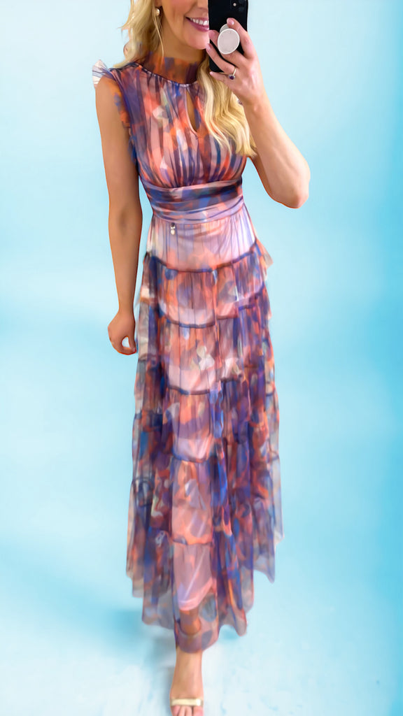 5-A1504 Print Malva Flounce Maxi Dress