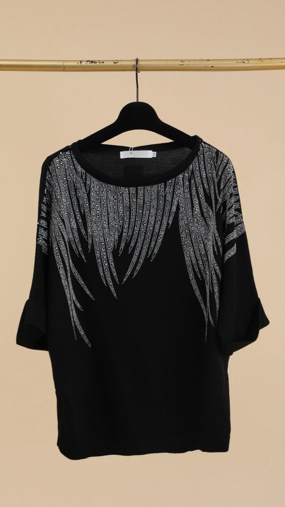 A2634 Black Oversize Diamante Fine Knit