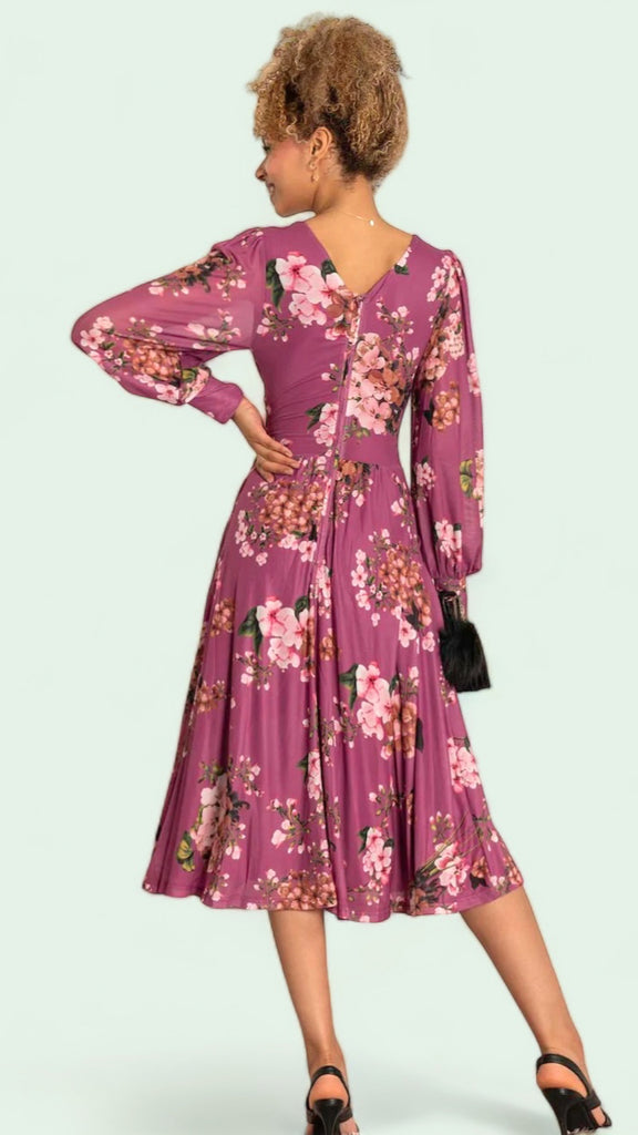 A1475 Phoebe Mauve Floral Dress