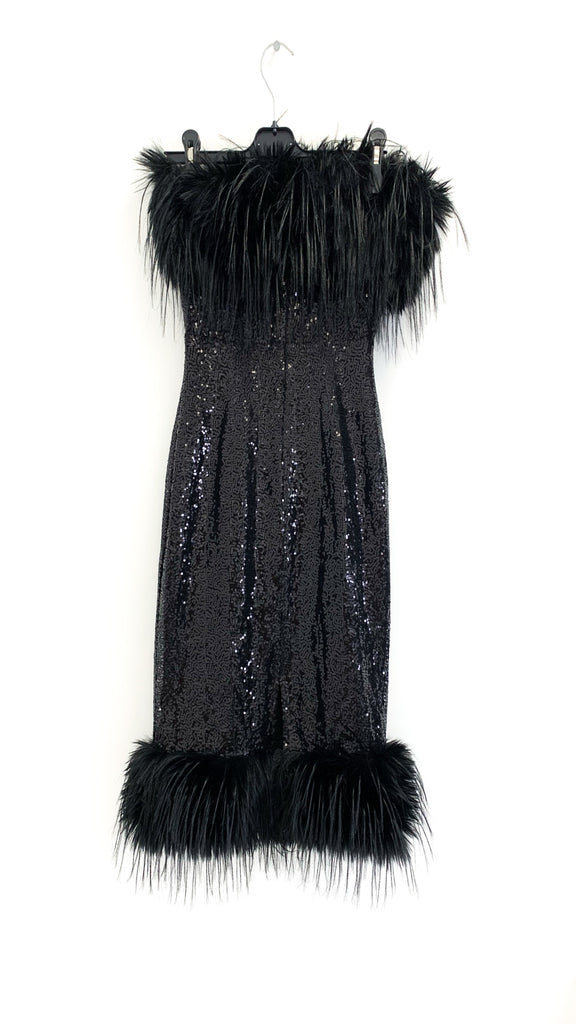 A2668 Black Feather Trim Sequin Dress