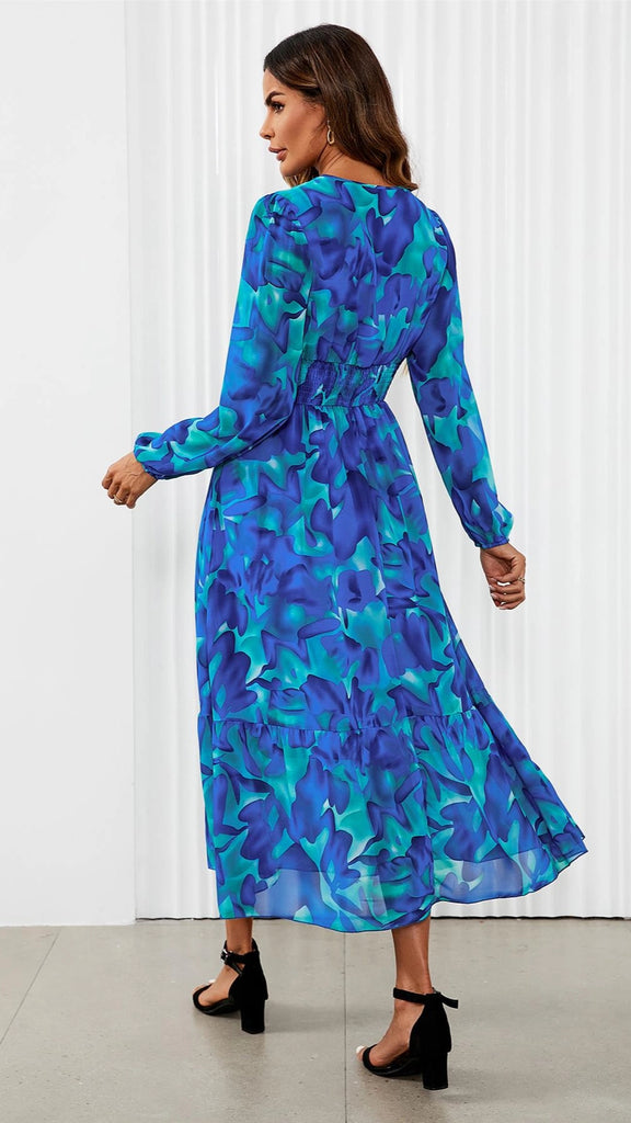 A2541 Anabelle Blue Print Midi Dress